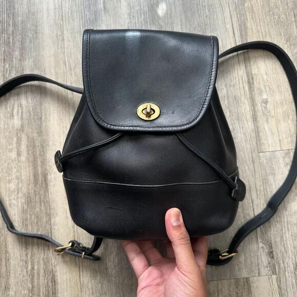 Vintage Coach Black Leather Daypack Backpack Rucksack Bag Purse 9791 main image 8